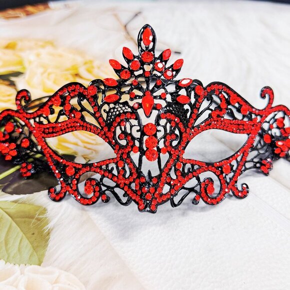 Ruby Crystal Masquerade Mask, Black Mask, Party Mask, Masquerade Wedding Mask - Picture 8 of 8